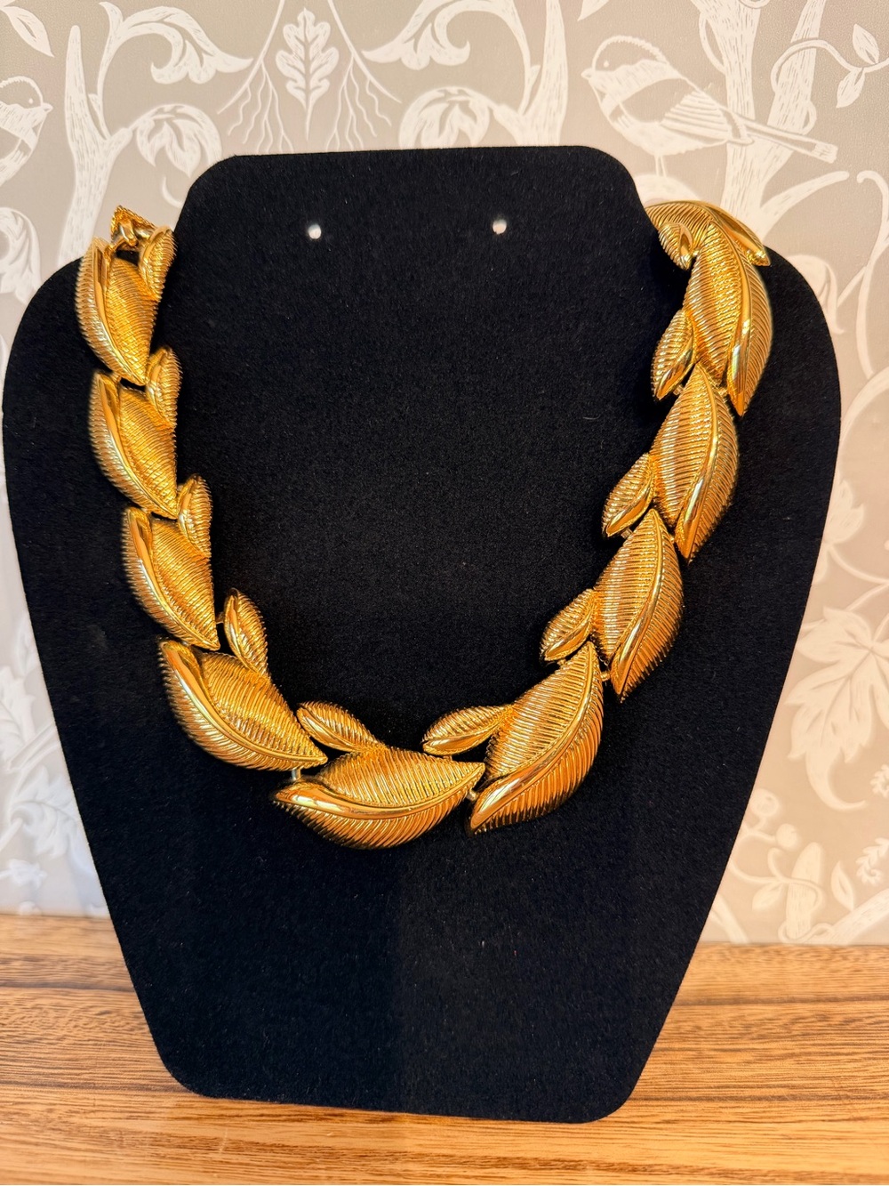 Monet Statement Leaf Necklace Gold Tone